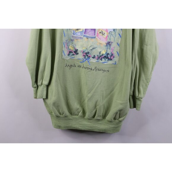 Vintage 90s Streetwear Womens XL Faded Christian Angels Layered Sweatshirt Green - Picture 3 of 13